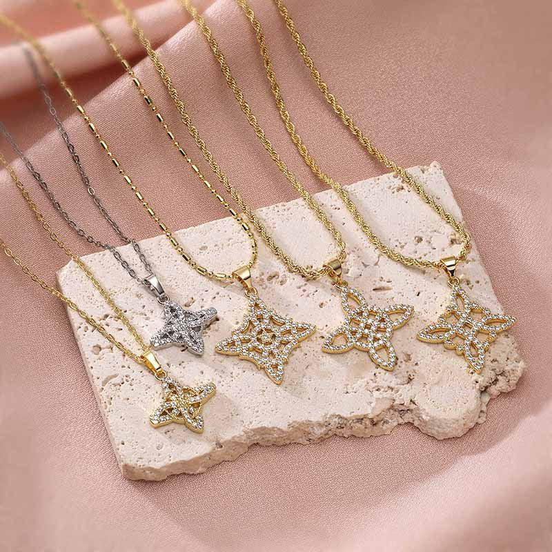 Style A:gold And White Diamond Chinese Knot Necklace Copper And Diamond-encrusted Witch's Knot Necklace