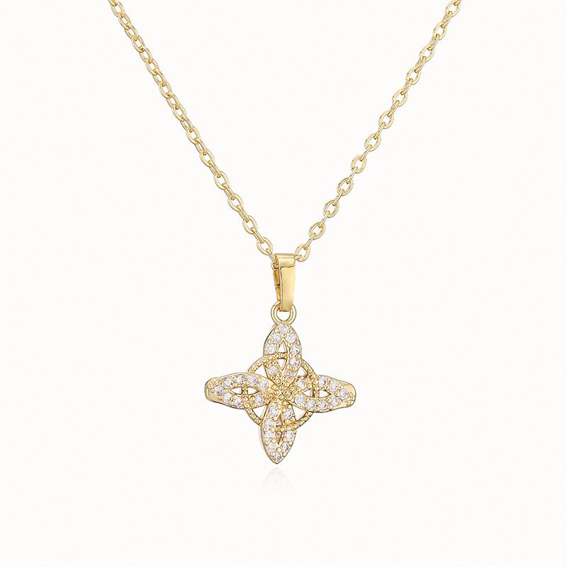 Style A:gold And White Diamond Chinese Knot Necklace Copper And Diamond-encrusted Witch's Knot Necklace