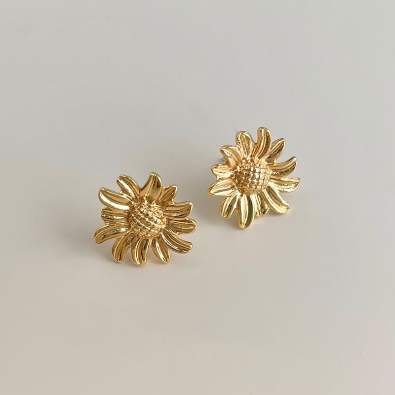 Sunflower Earrings Copper Flower Earrings
