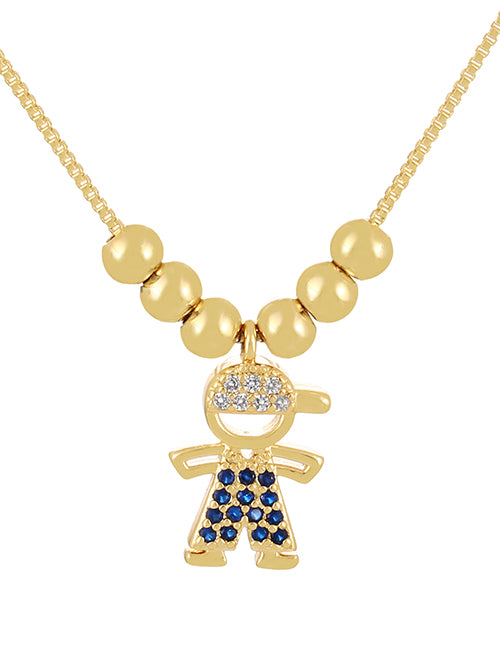 Fashion Navy Blue Brass Zirconium Boy Pendant Beaded Necklace