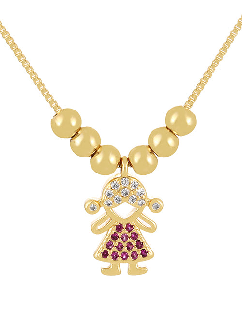 Fashion Navy Blue Brass Zirconium Boy Pendant Beaded Necklace