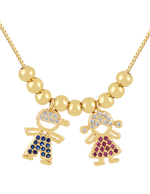 Fashion Color Copper Inlaid Zirconium Beaded Boy Girls Pendant Necklace