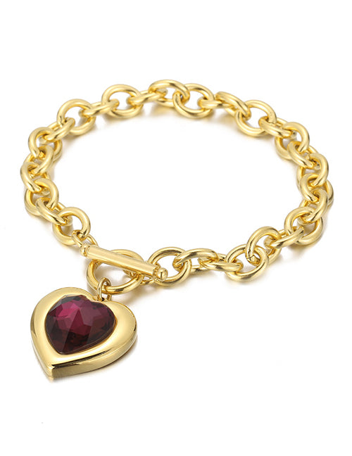 Fashion 1# Titanium Diamond Heart Ot Buckle Bracelet