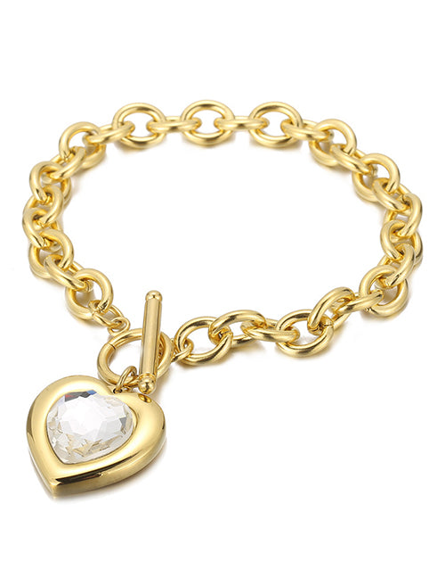 Fashion 1# Titanium Diamond Heart Ot Buckle Bracelet