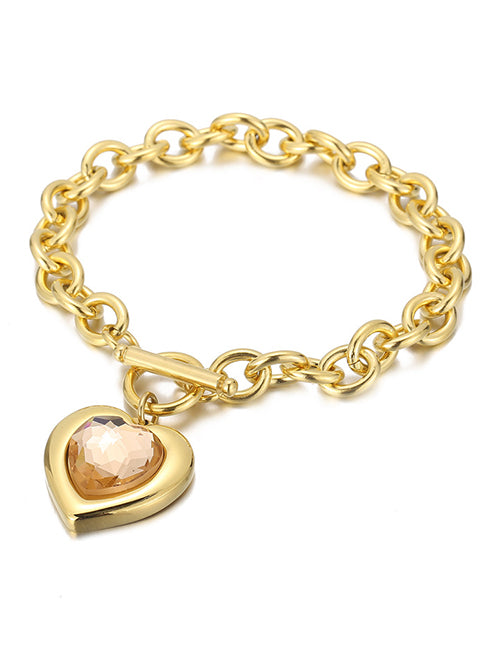 Fashion 1# Titanium Diamond Heart Ot Buckle Bracelet