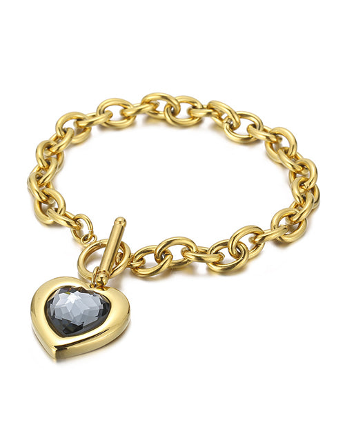 Fashion 1# Titanium Diamond Heart Ot Buckle Bracelet