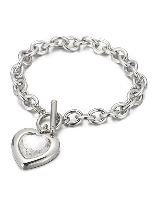 Fashion 1# Titanium Diamond Heart Ot Buckle Bracelet