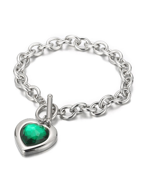 Fashion 1# Titanium Diamond Heart Ot Buckle Bracelet