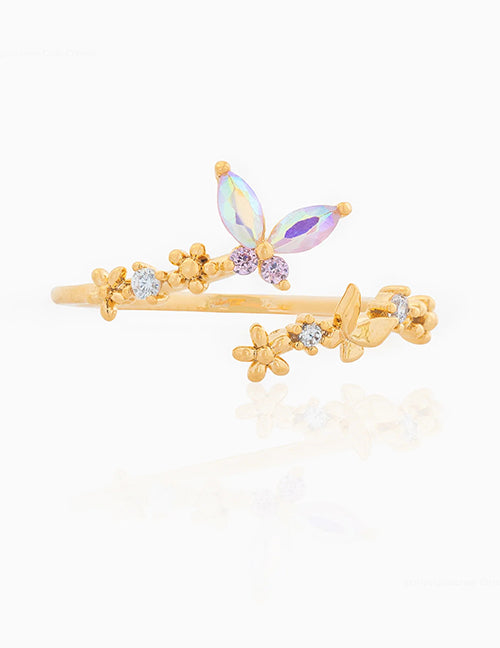 Fashion Purple Diamond Brass Diamond Gradient Butterfly Open Ring