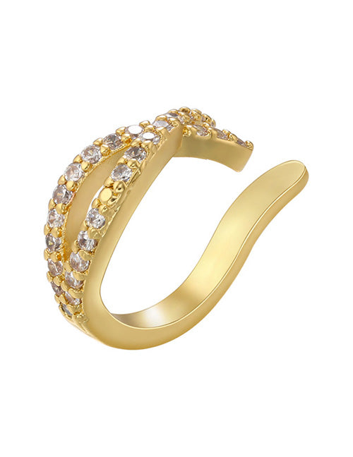 Fashion Golden Twist Pattern Single Copper Inlaid Racket Blossoms Cross Geometric Ear Bone Clip