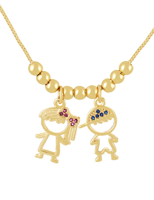 Fashion Golden 1 Brass Set Zircon Boys Girls Pendant Beaded Necklace