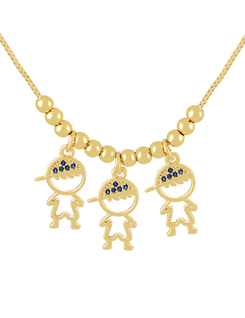 Fashion Golden 1 Brass Set Zircon Boys Girls Pendant Beaded Necklace