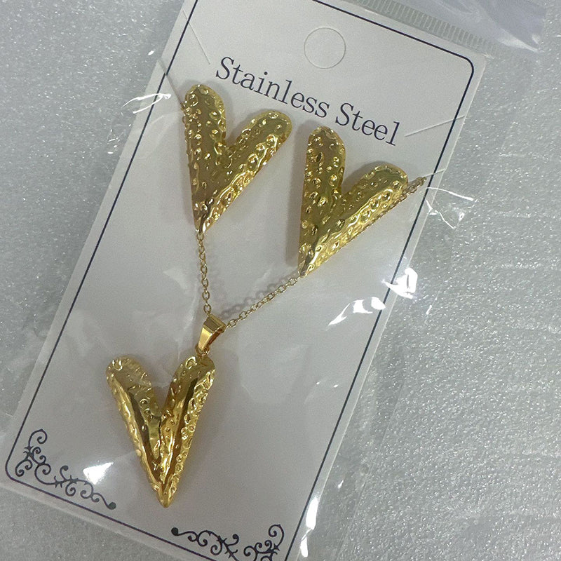 Teardrop Shape Stainless Steel Teardrop-shaped Necklace And Earring Set