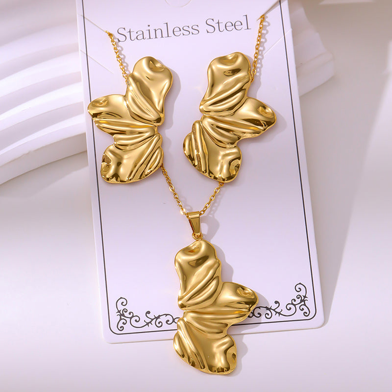 Teardrop Shape Stainless Steel Teardrop-shaped Necklace And Earring Set