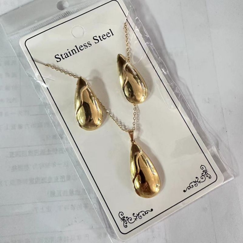 Teardrop Shape Stainless Steel Teardrop-shaped Necklace And Earring Set