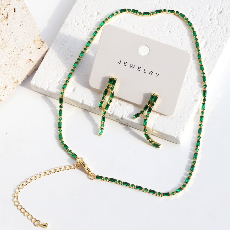 Three-piece Set Square Zirconia Necklace Bracelet Earring Set