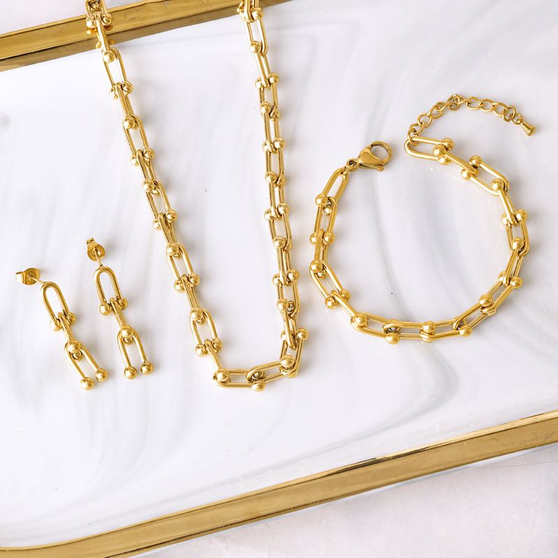 Three-piece Set Stainless Steel U-shaped Horseshoe Necklace Bracelet Earring Set