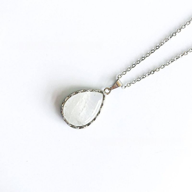 Tiger Eye Stainless Steel Necklace Stainless Steel Teardrop Shape Natural Stone Necklace