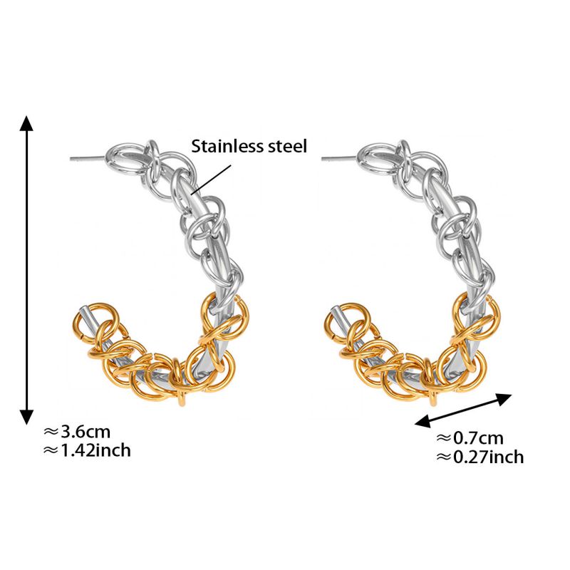 Two-tone Earrings Stainless Steel Wrapped C-shaped Earrings