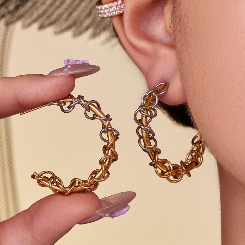Two-tone Earrings Stainless Steel Wrapped C-shaped Earrings