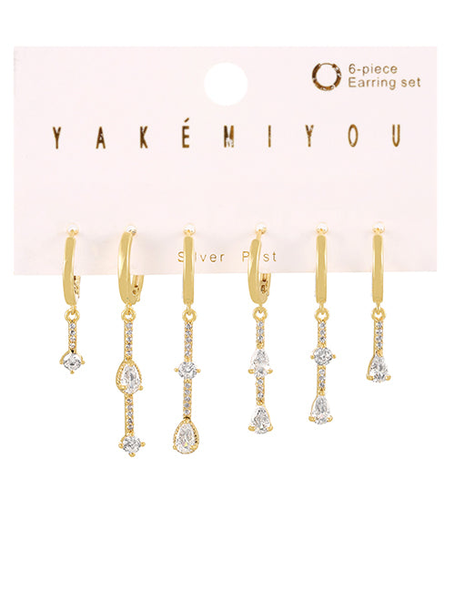 Silver Copper Inlaid Zircon Teardrop Pendant Earrings 6-piece Set