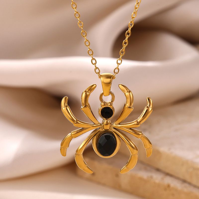 White 304 Stainless Steel Diamond-studded Spider Necklace