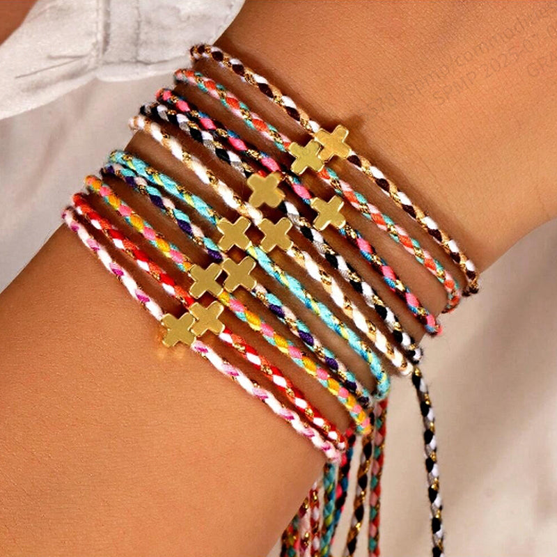 White Copper Cross Braided Bracelet