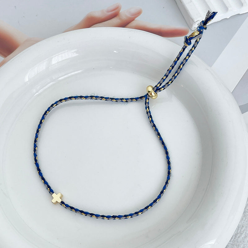 White Copper Cross Braided Bracelet