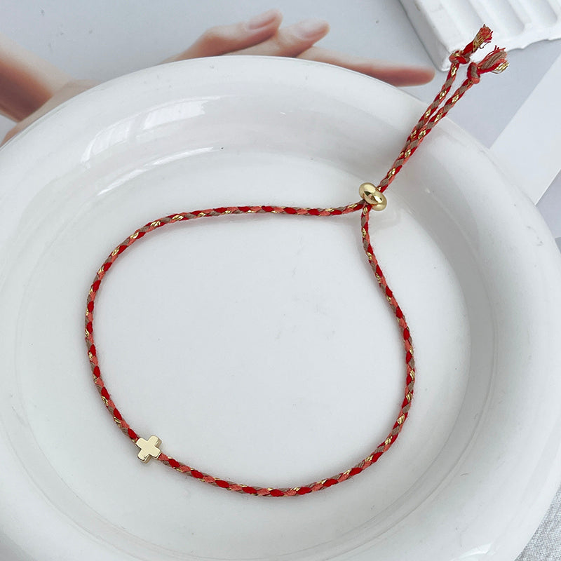 White Copper Cross Braided Bracelet