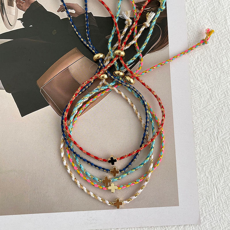 White Copper Cross Braided Bracelet