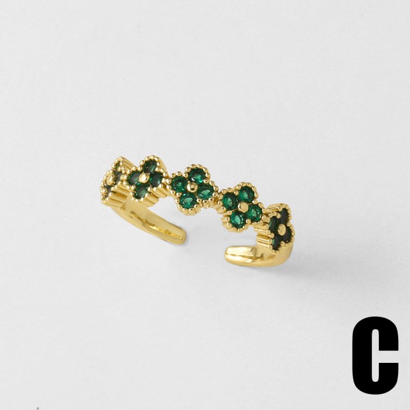 White Copper Diamond Petal Round Ring