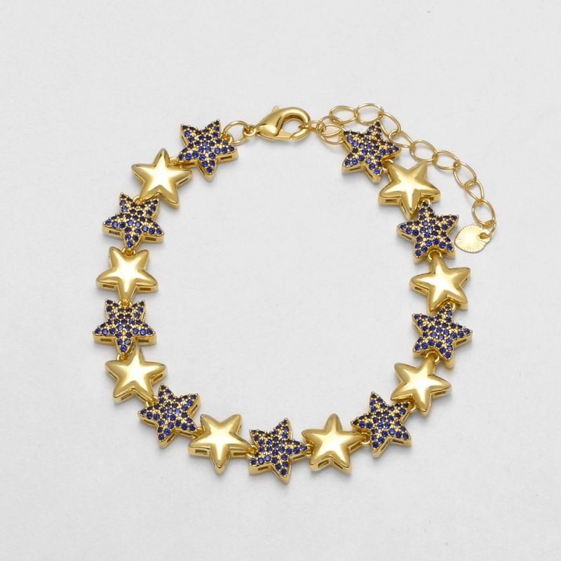 White Copper-gilt Five-pointed Star Bracelet With Diamonds
