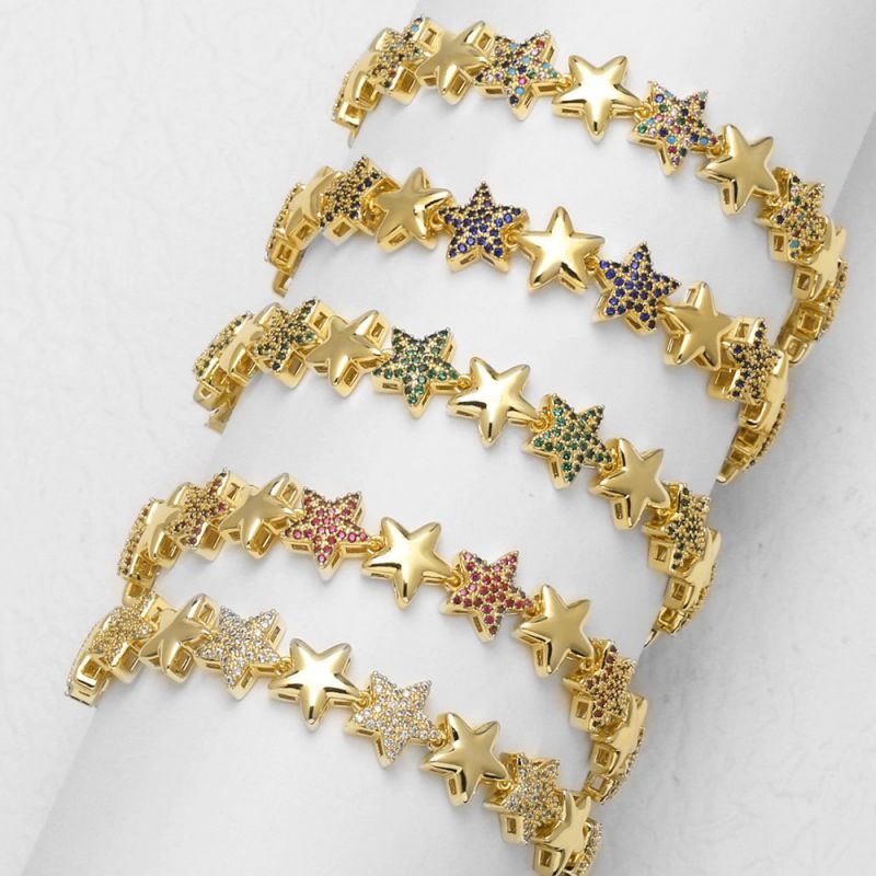White Copper-gilt Five-pointed Star Bracelet With Diamonds