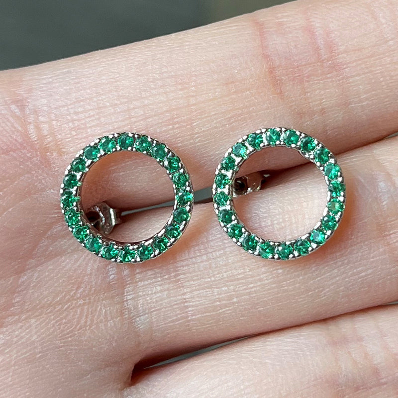 White Gold Brass Round Earrings With Diamonds