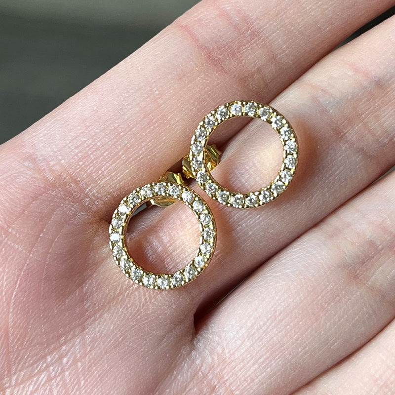 White Gold Brass Round Earrings With Diamonds
