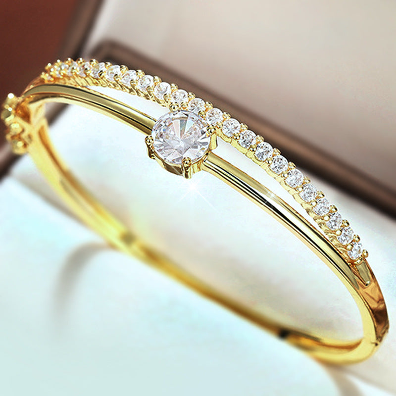 White Gold Copper Round Bracelet With Diamonds