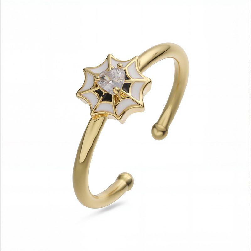 White Gold Red Dripping Oil Red Diamond Spider Web Ring Copper Diamond Heart-shaped Oil-dripping Spider Web Ring