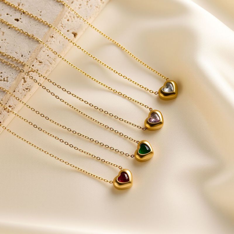 White Heart Titanium Steel Diamond-encrusted Heart Necklace
