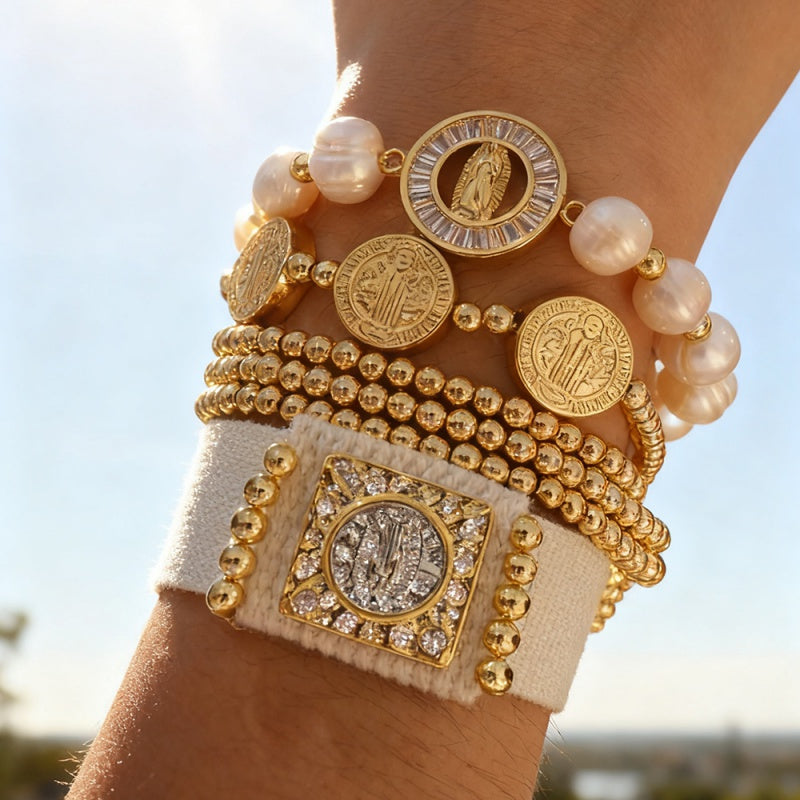 White Portrait Beaded Braided Tassel Bracelet