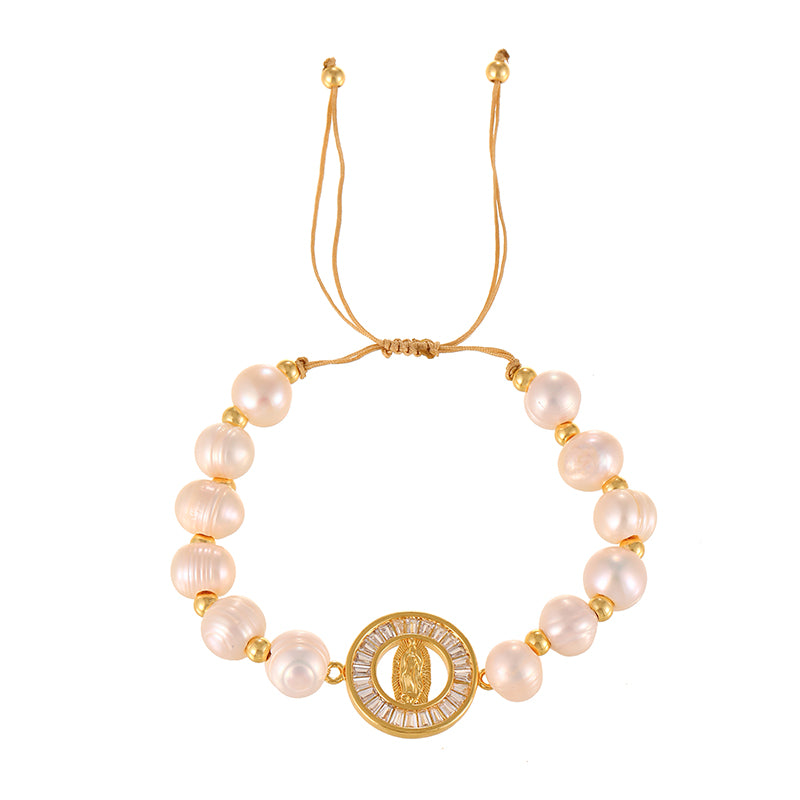 White Portrait Beaded Braided Tassel Bracelet