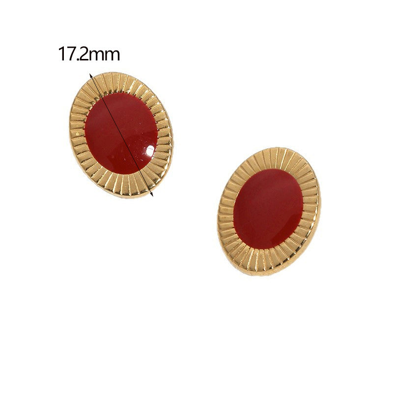 White Stainless Steel Oval Earrings With Oil Droplets