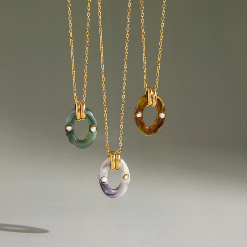 White Stainless Steel Oval Necklace