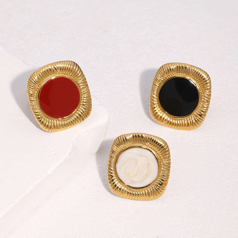 White Stainless Steel Oval Ring With Oil Droplets