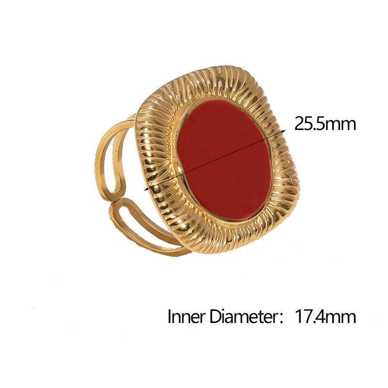 White Stainless Steel Oval Ring With Oil Droplets