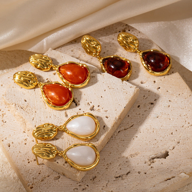 White Teardrop Earrings Titanium Steel Teardrop Earrings