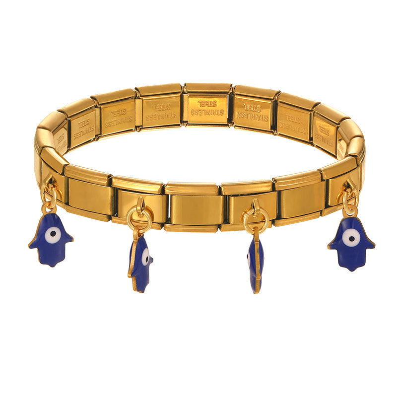 White-gold Oil Drop Palm Eyes Titanium Steel Square Module Bracelet