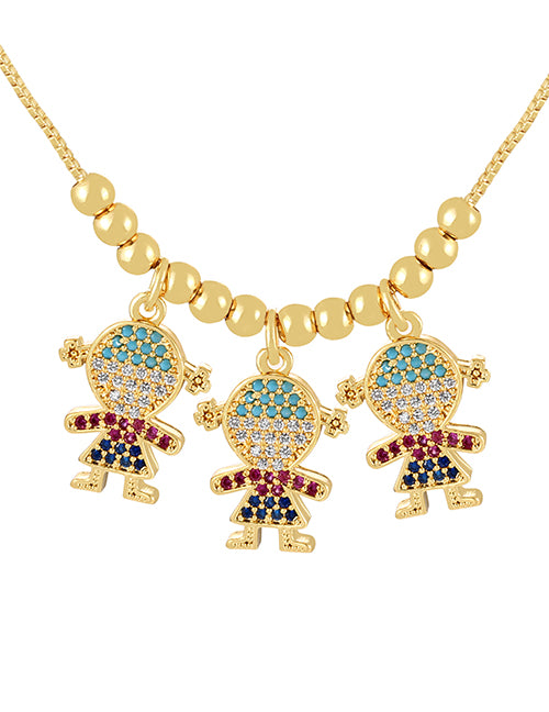 Fashion Gold 6 Copper Inlaid Vermiculite Boy And Girl Pendant Beading Necklace (4)