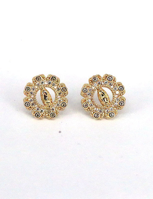 Fashion 2# Copper And Diamond Virgin Mary Geometric Stud Earrings