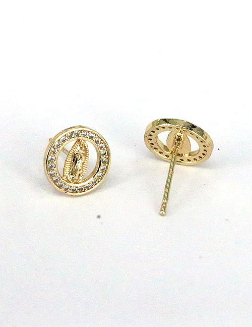 Fashion 2# Copper And Diamond Virgin Mary Geometric Stud Earrings