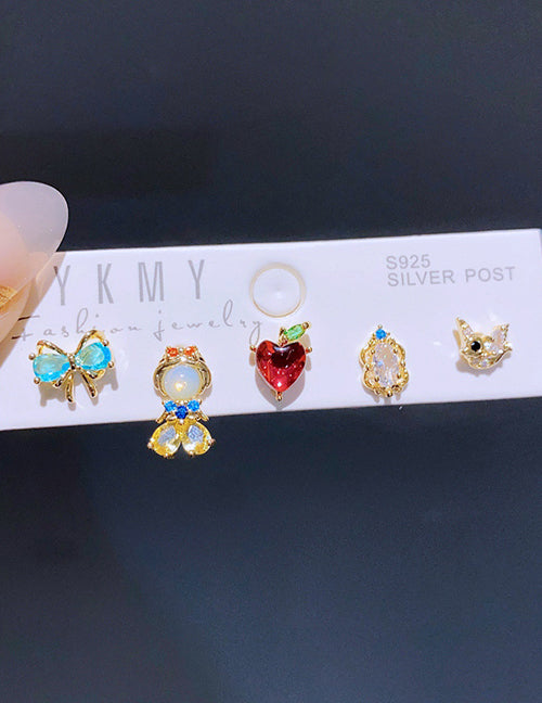 Fashion Cinderella Copper Paved Zirconia Princess Heels Castle Earring Set